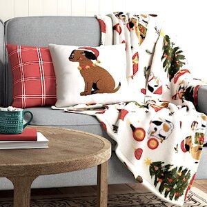 🎄 Target Wondershop Holiday Ivory Festive Dog Cat Plush Soft Throw Blanket Cozy